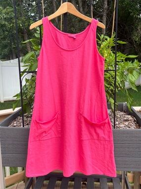 Fresh Produce Women's Pink Slub Cotton Drape Tank Dress Pockets Sz M Beach Coast
